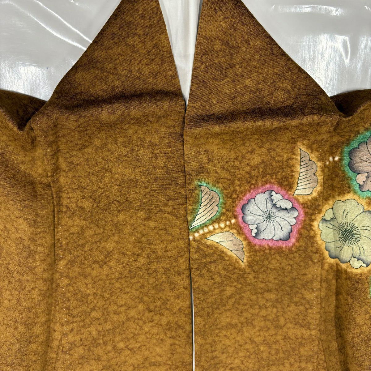 【美品】訪問服 身長155.5cm 袖長63cm S 雙層 辻花染 染分 ぼかし 山吹茶 純蠶絲 名品級