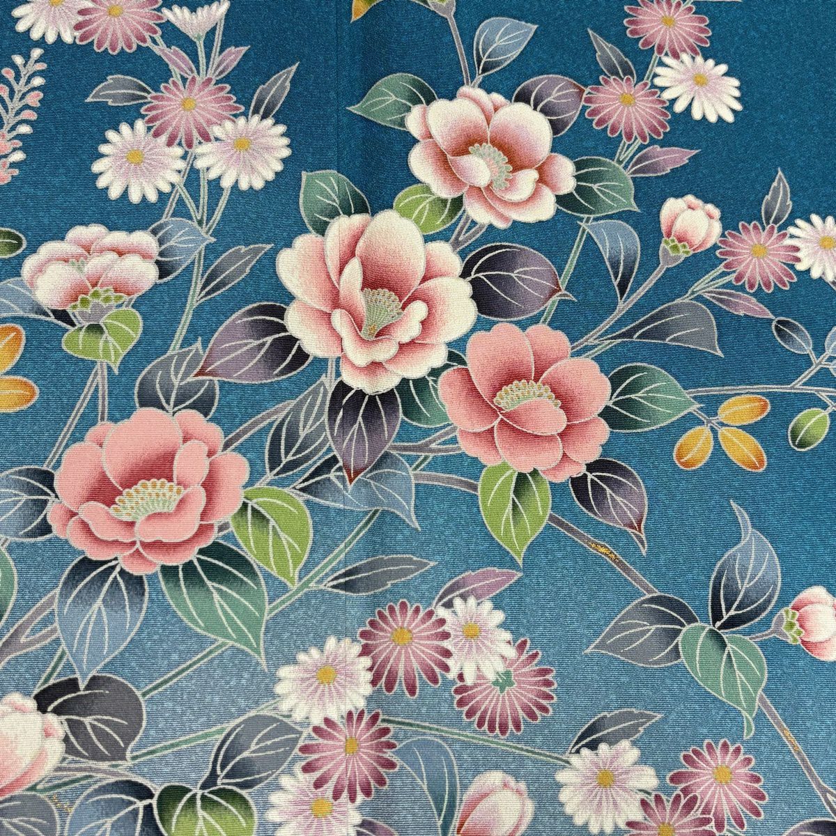 訪問服 身長167cm 袖長66.5cm M 雙層 枝花 松樹梅花 金彩裝飾 漸變 青 純蠶絲 名品級