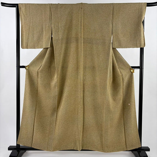 【美品】 小紋 身長158cm 袖長67cm M 雙層 落款あり 幾何学 ぼかし 米色 純蠶絲 秀品級 一つ紋