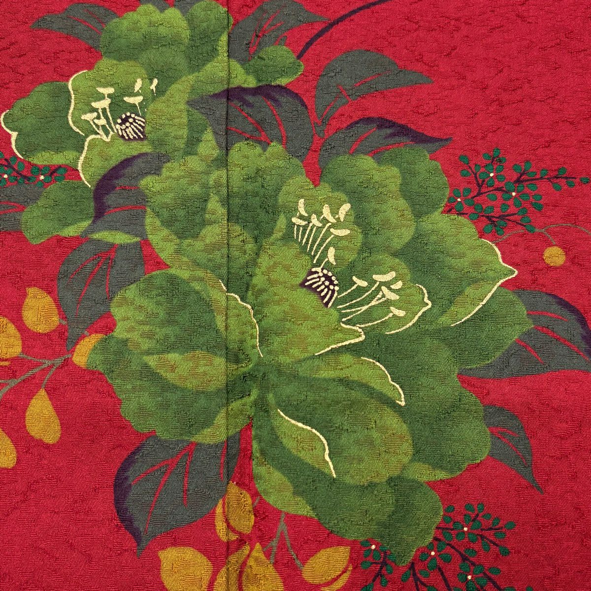 振袖禮服 身長162cm 袖長62cm S 雙層 草花紋紋 櫻花 金彩裝飾 紅 純蠶絲 秀品級