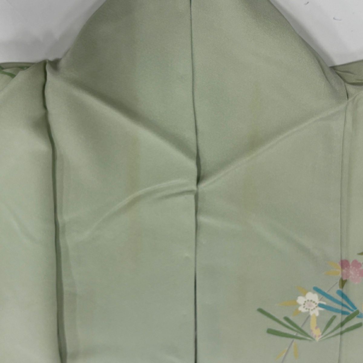 訪問服 身長157cm 袖長64.5cm M 雙層 落款有 松樹竹子梅花 家屋 漸層 薄綠 純蠶絲 秀品級