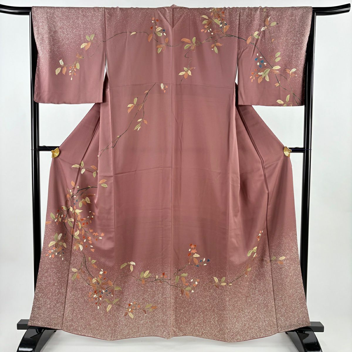 訪問服 身長162.5cm 袖長67cm M 雙層 枝花 金銀彩 茶紫 純蠶絲 秀品級