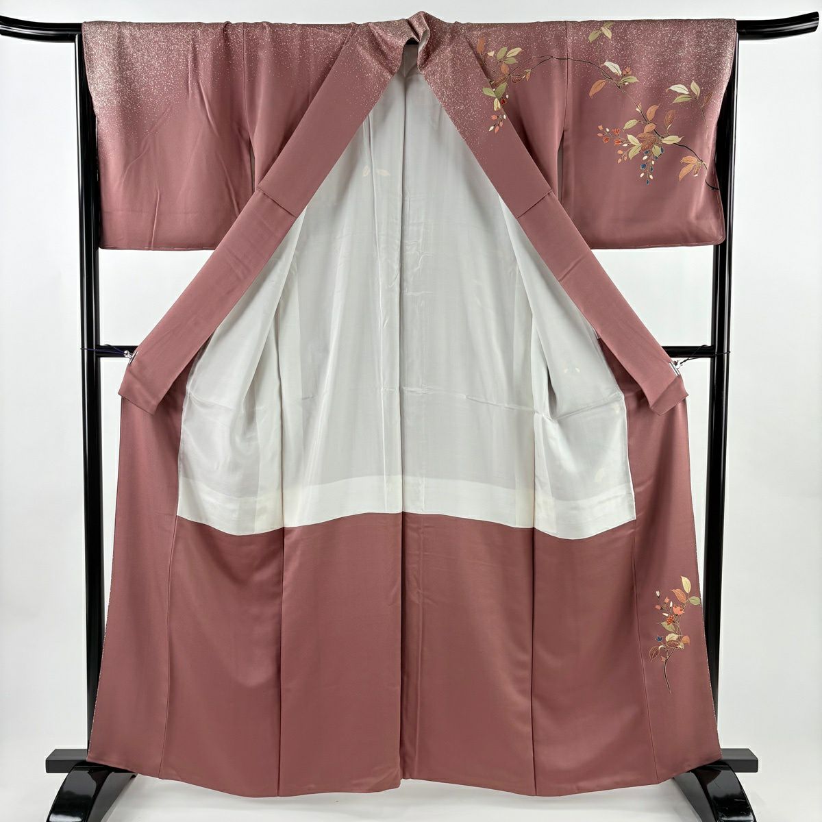 訪問服 身長162.5cm 袖長67cm M 雙層 枝花 金銀彩 茶紫 純蠶絲 秀品級