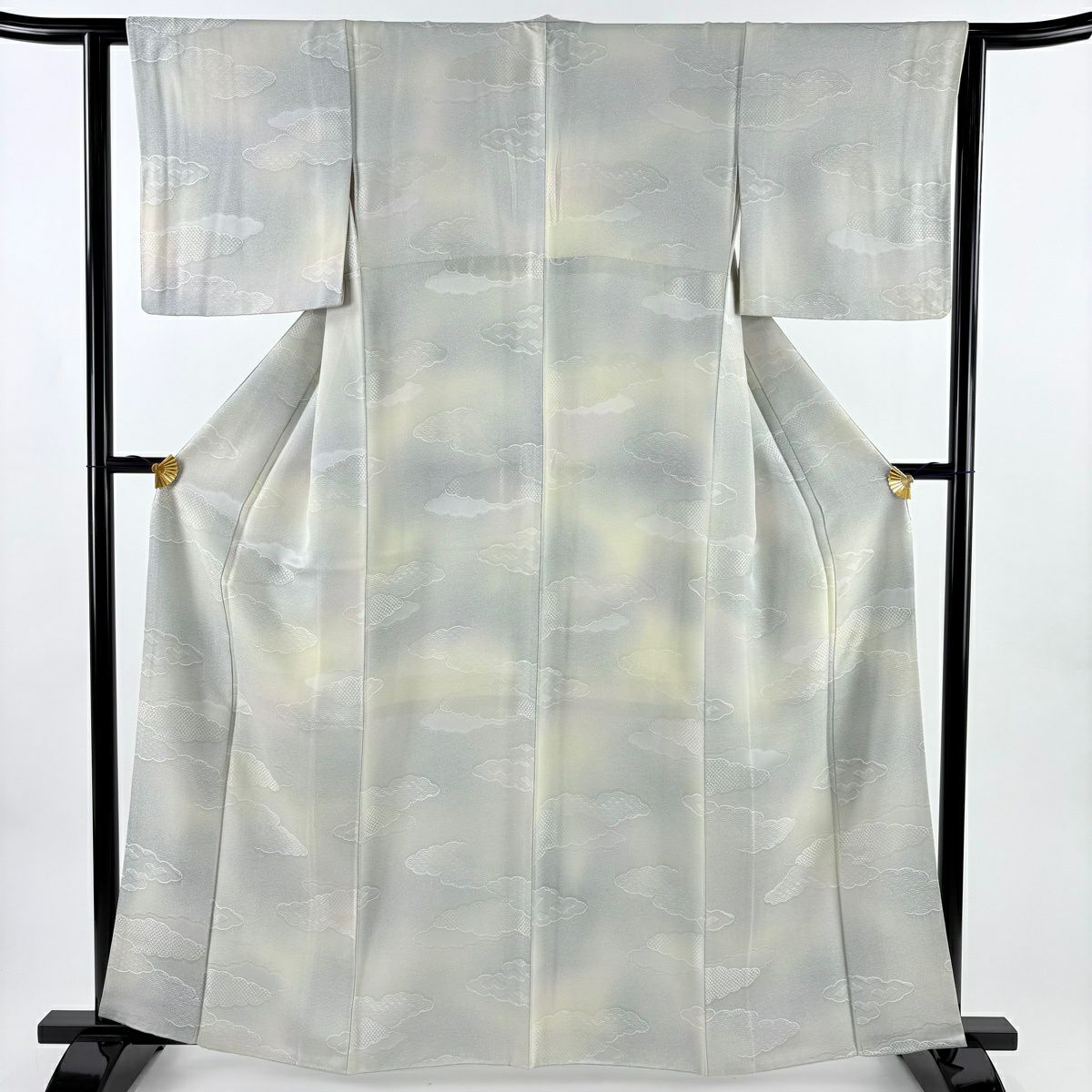 小紋 身長162cm 袖長62.5cm S 雙層 雲紋 有職紋樣 漸層 青灰 純蠶絲 優品級