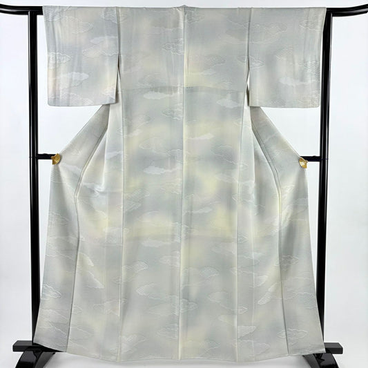 小紋 身長162cm 袖長62.5cm S 雙層 雲紋 有職紋樣 漸層 青灰 純蠶絲 優品級