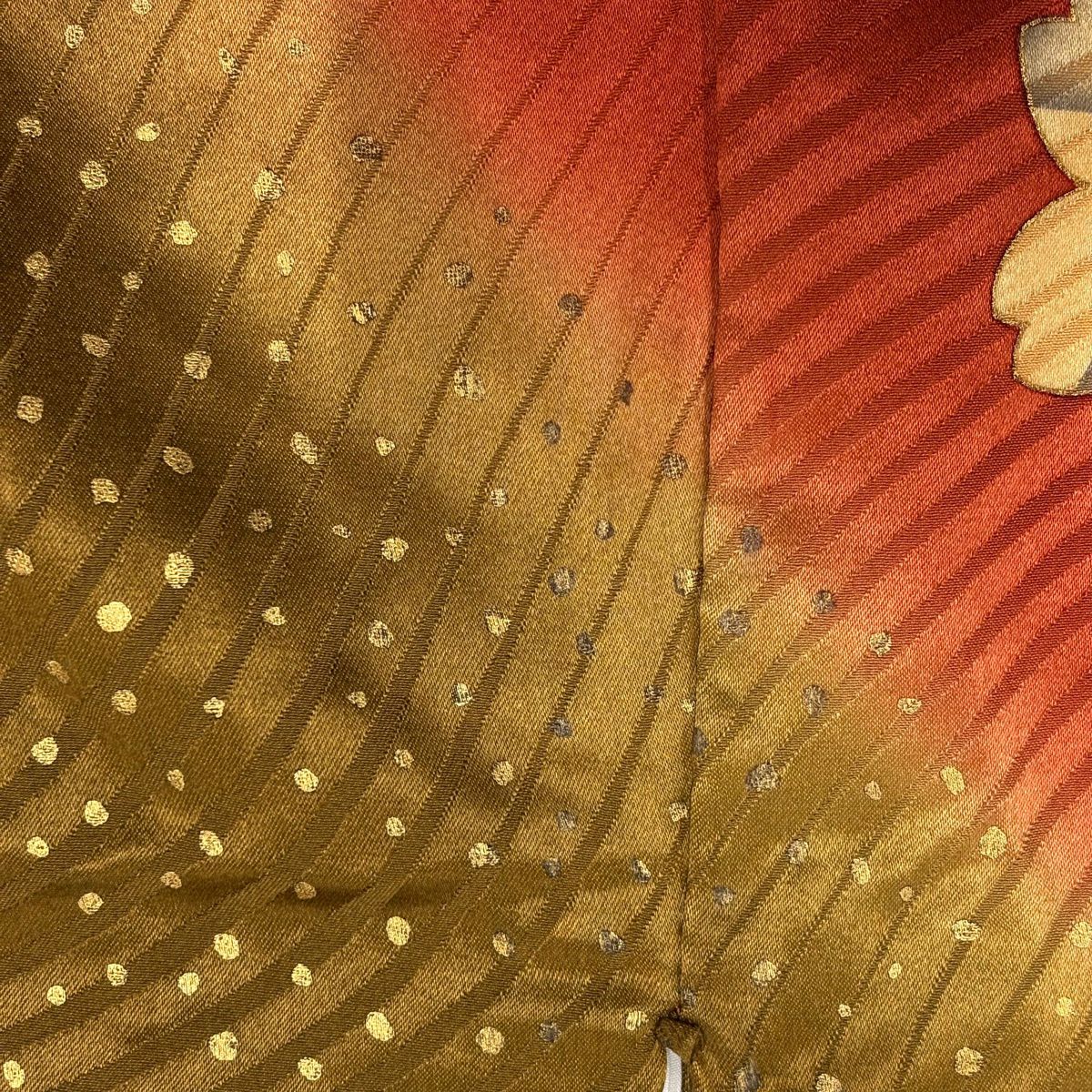 振袖禮服 身長171cm 袖長65.5cm M 雙層 蝶 枝垂櫻 金絲 金銀彩 紅茶 純蠶絲 秀品級