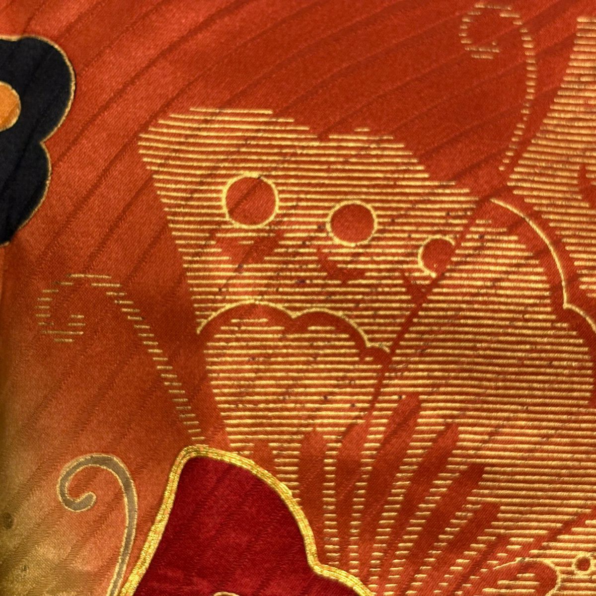 振袖禮服 身長171cm 袖長65.5cm M 雙層 蝶 枝垂櫻 金絲 金銀彩 紅茶 純蠶絲 秀品級