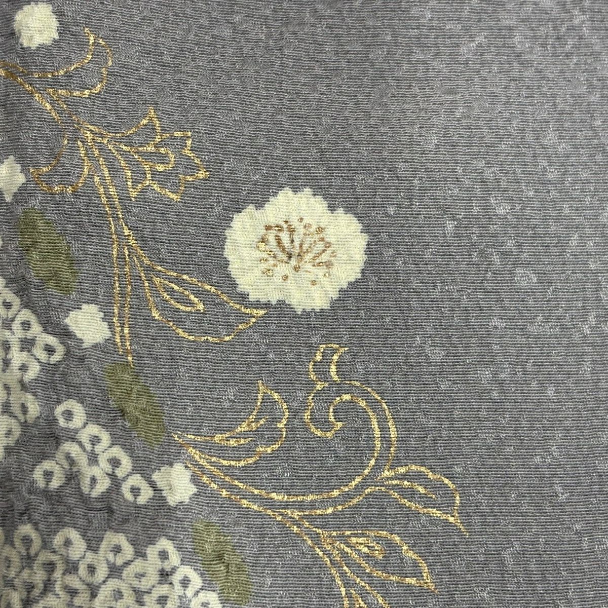 訪問服 身長154.5cm 袖長64cm M 雙層 草花紋紋 圓文 金絲 金銀彩 灰色 純蠶絲 秀品級
