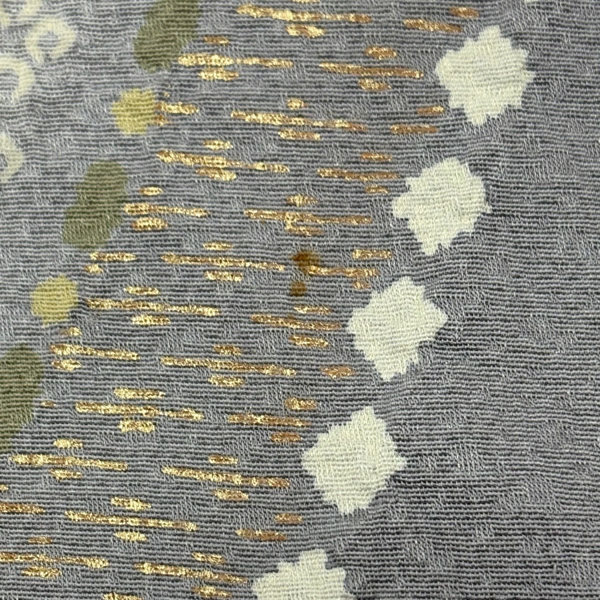 訪問服 身長154.5cm 袖長64cm M 雙層 草花紋紋 圓文 金絲 金銀彩 灰色 純蠶絲 秀品級