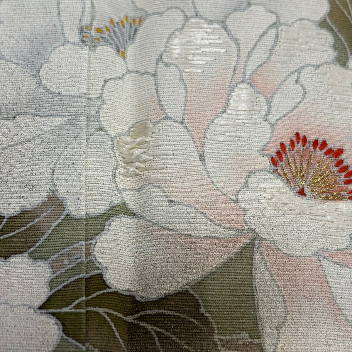 訪問服 身長156cm 袖長65cm M 雙層 ますいわ屋 紫陽花 枝花 金糸 刺繡 灰綠 純蠶絲 秀品級