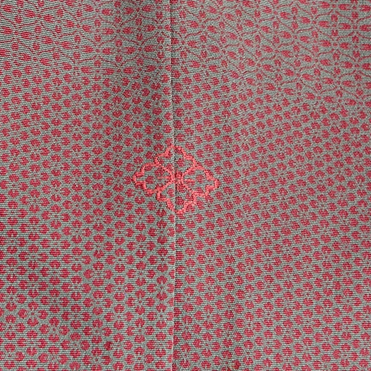 【美品】小紋 身長154cm 袖長64cm M 雙層 七寶 草花紋 灰色 純蠶絲 秀品級 一つ紋