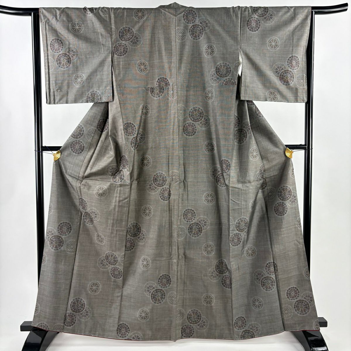 紬織 身長163.5cm 袖長64.5cm M 雙層 源氏車 灰茶 純蠶絲 秀品級