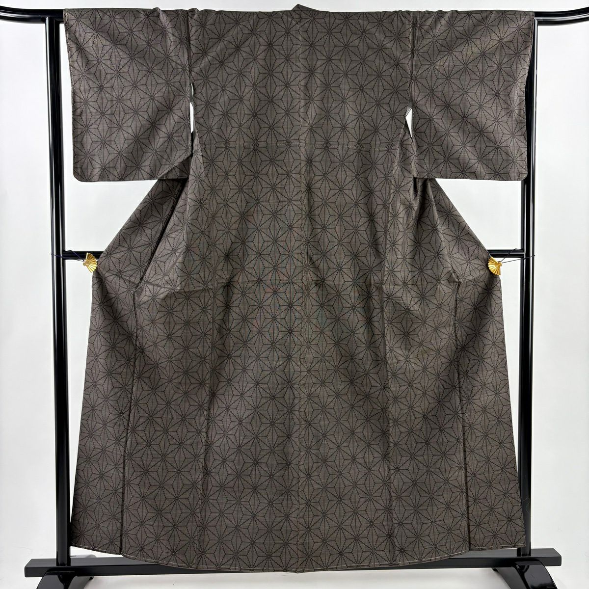 【美品】 紬織 身長158cm 袖長64cm M 雙層 麻葉 焦茶 純蠶絲 秀品級