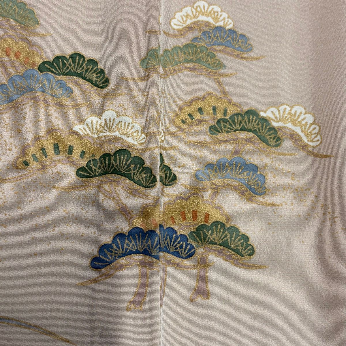 【美品】訪問服 身長155cm 袖長63.5cm S 單層 松樹梅花 家屋 金銀彩 漸層 米色 純蠶絲 秀品級 一個紋
