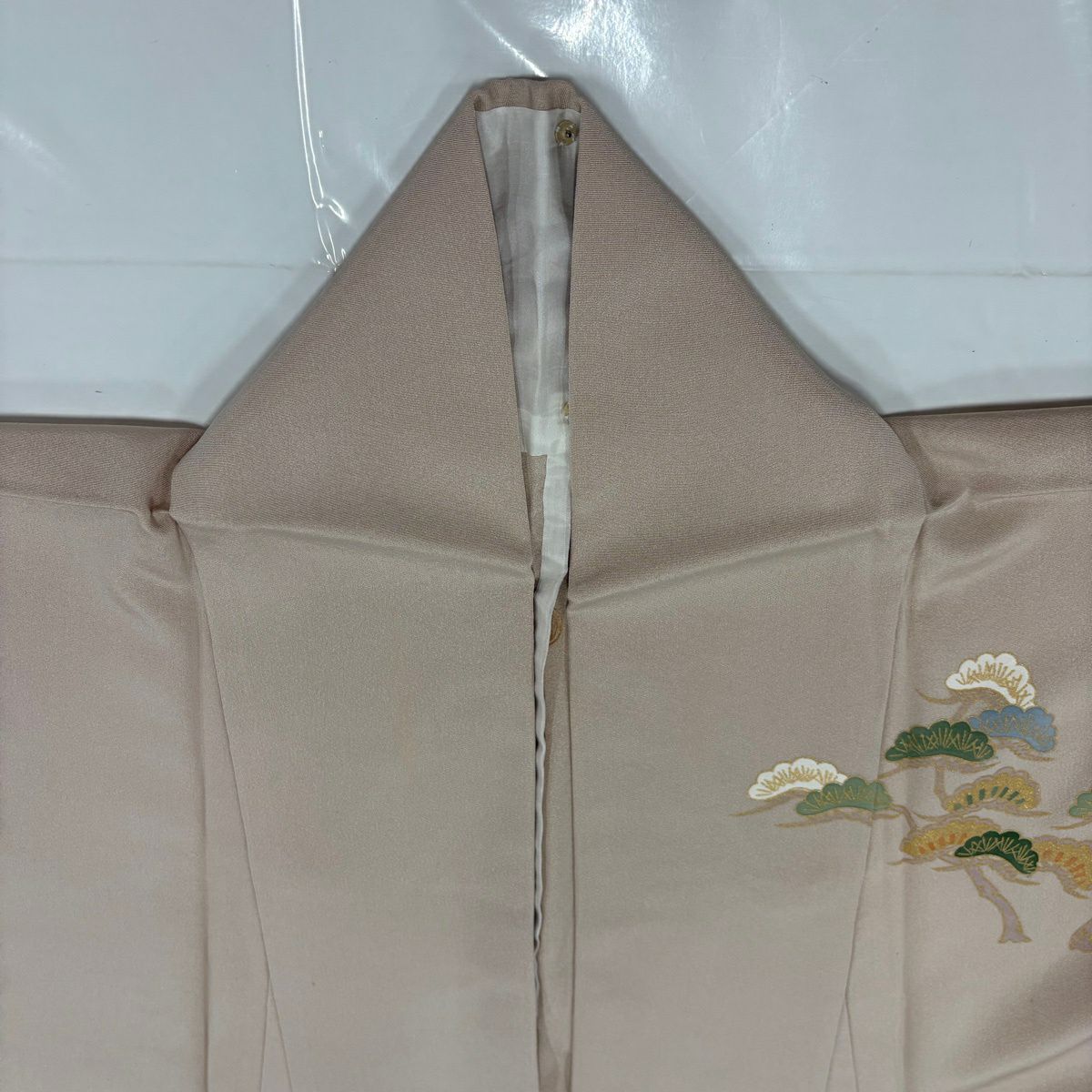 【美品】訪問服 身長155cm 袖長63.5cm S 單層 松樹梅花 家屋 金銀彩 漸層 米色 純蠶絲 秀品級 一個紋