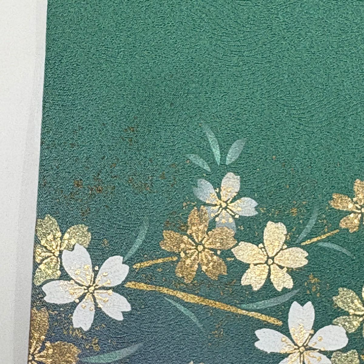 付下 身長164cm 袖長68cm L 雙層 大和 姫 櫻花 金銀彩 染分 綠 純蠶絲 優品級