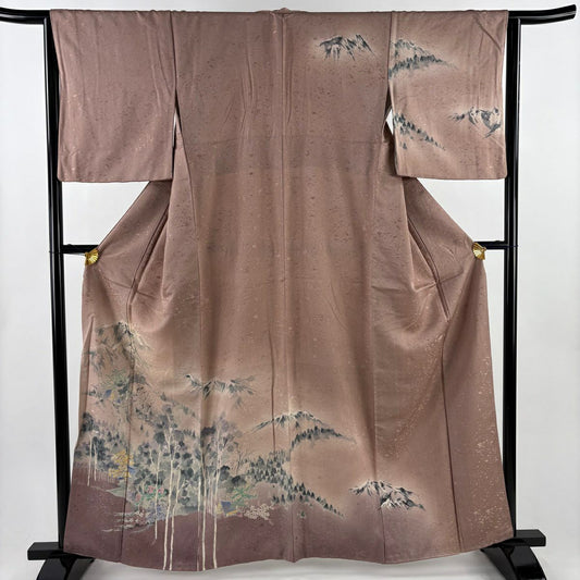 訪問服 身長162cm 袖長64cm M 雙層 風景 建物 漸層 淡小豆 純蠶絲 優品級