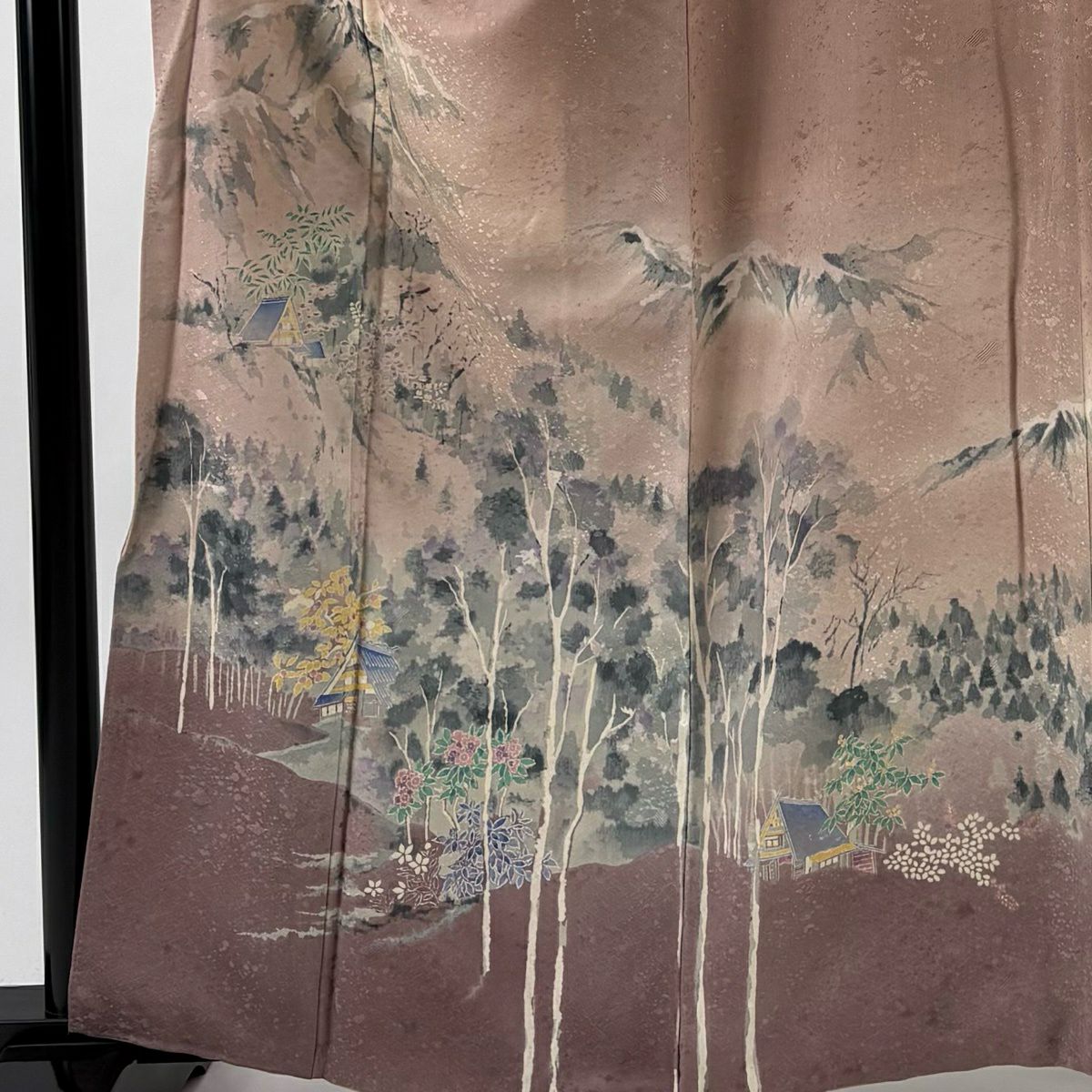 訪問服 身長162cm 袖長64cm M 雙層 風景 建物 漸層 淡小豆 純蠶絲 優品級