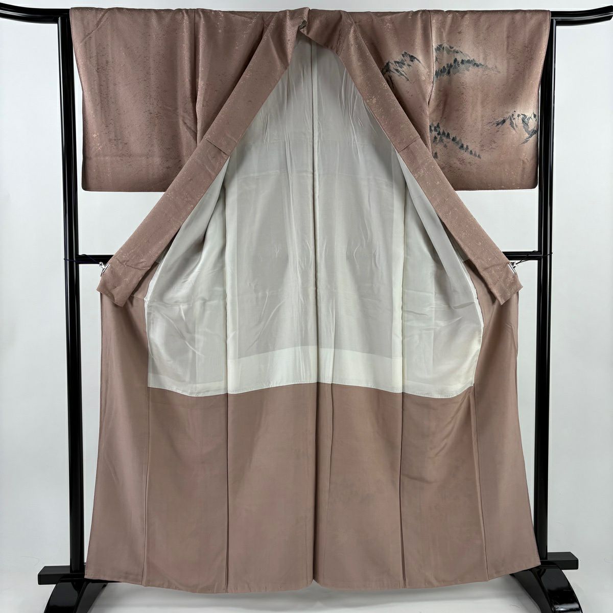 訪問服 身長162cm 袖長64cm M 雙層 風景 建物 漸層 淡小豆 純蠶絲 優品級