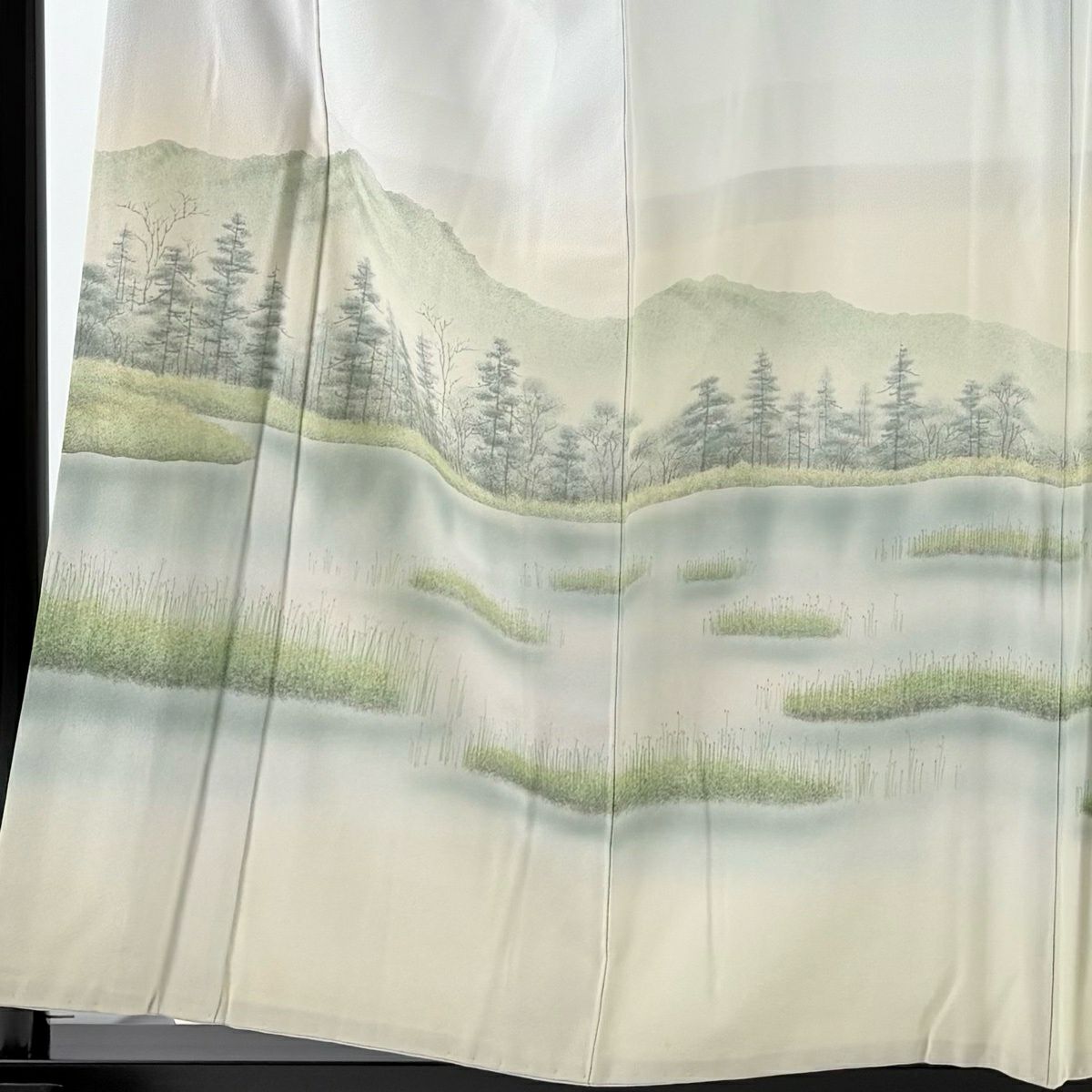 訪問服 身長155cm 袖長63cm S 雙層 落款有 風景 樹木 漸層 灰色 純蠶絲 秀品級 一個紋