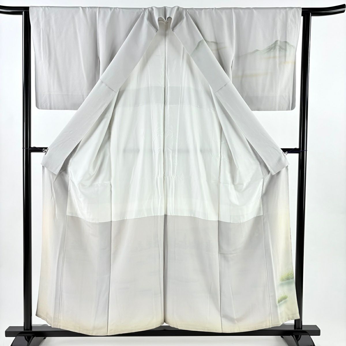 訪問服 身長155cm 袖長63cm S 雙層 落款有 風景 樹木 漸層 灰色 純蠶絲 秀品級 一個紋