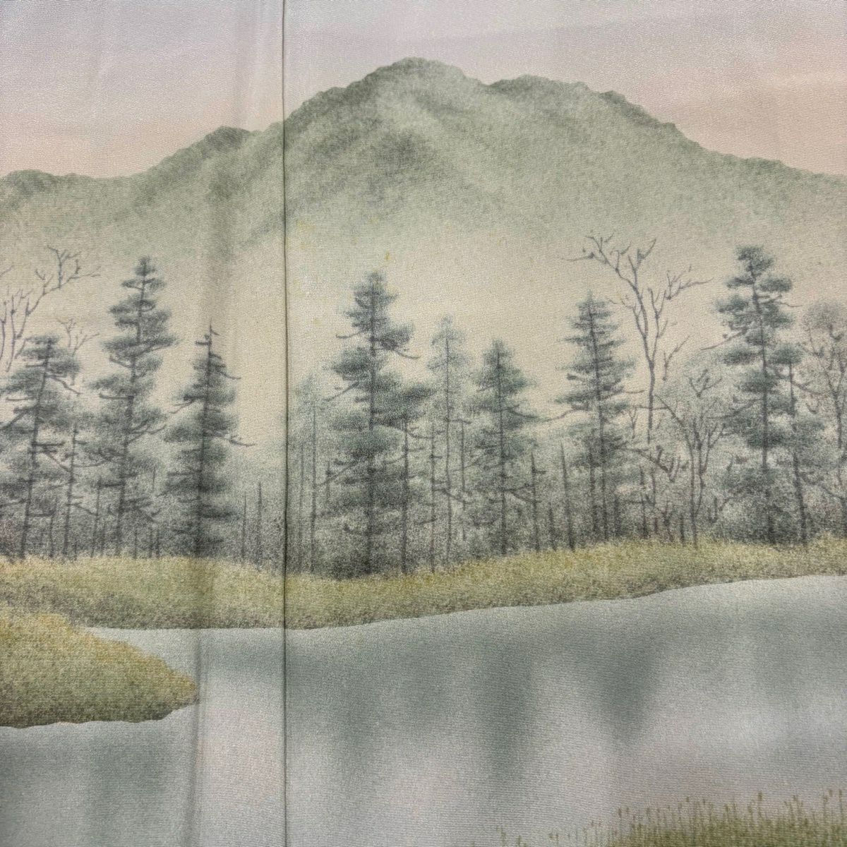 訪問服 身長155cm 袖長63cm S 雙層 落款有 風景 樹木 漸層 灰色 純蠶絲 秀品級 一個紋