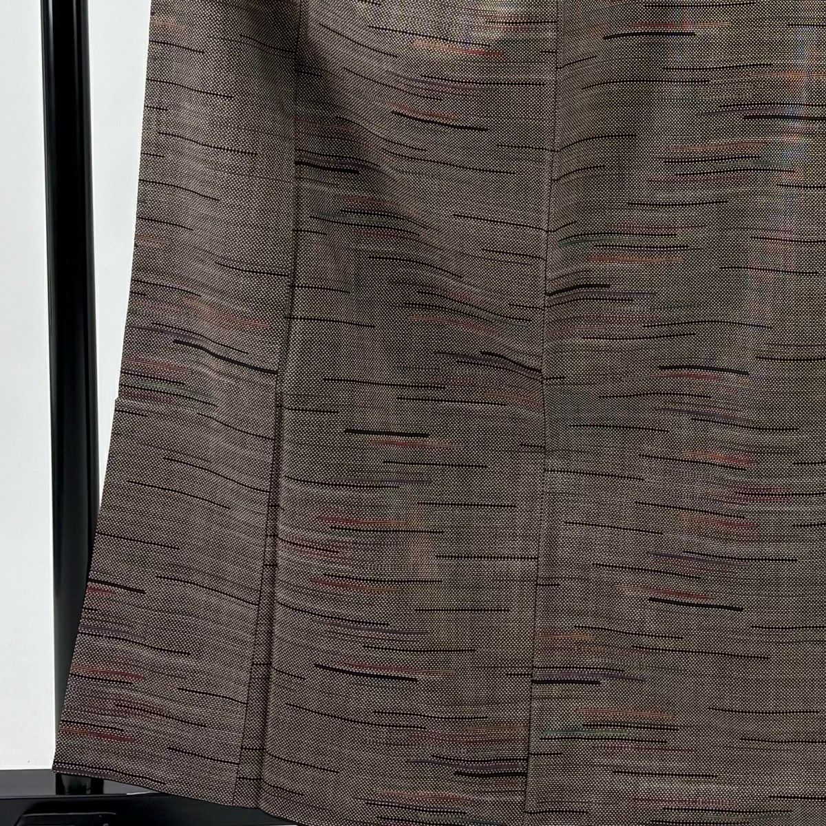 【美品】 紬織 身長163cm 袖長64cm M 雙層 縞 焦茶 純蠶絲 秀品級