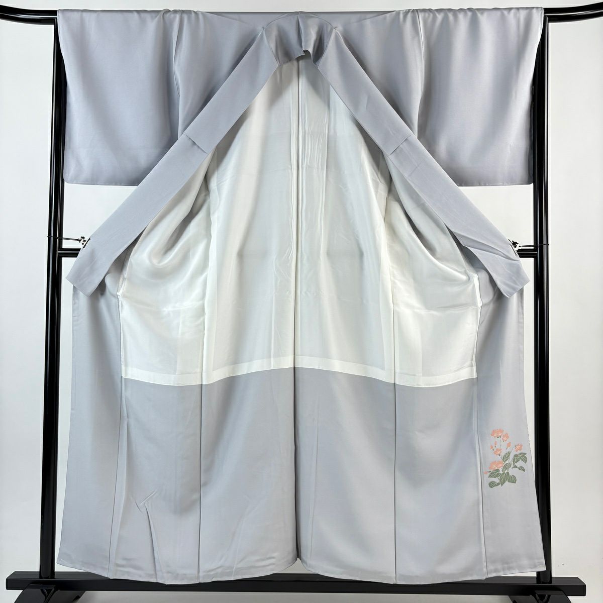 留袖禮服禮服 身長157cm 袖長66cm M 雙層 短冊 花鳥 金絲 金銀彩 青灰 純蠶絲 秀品級 一つ紋