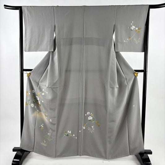 付下 身長162cm 袖長64cm M 雙層 落款有 枝花 漸層 灰色 純蠶絲 優品級