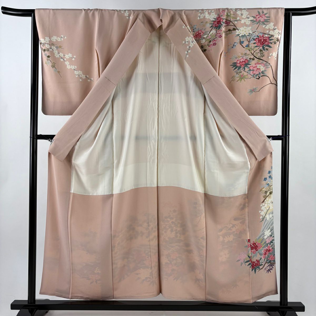 訪問服 身長157cm 袖長64.5cm M 雙層 落款有 枝梅花 花鳥 染分 薄粉紅 純蠶絲 秀品級 一個紋