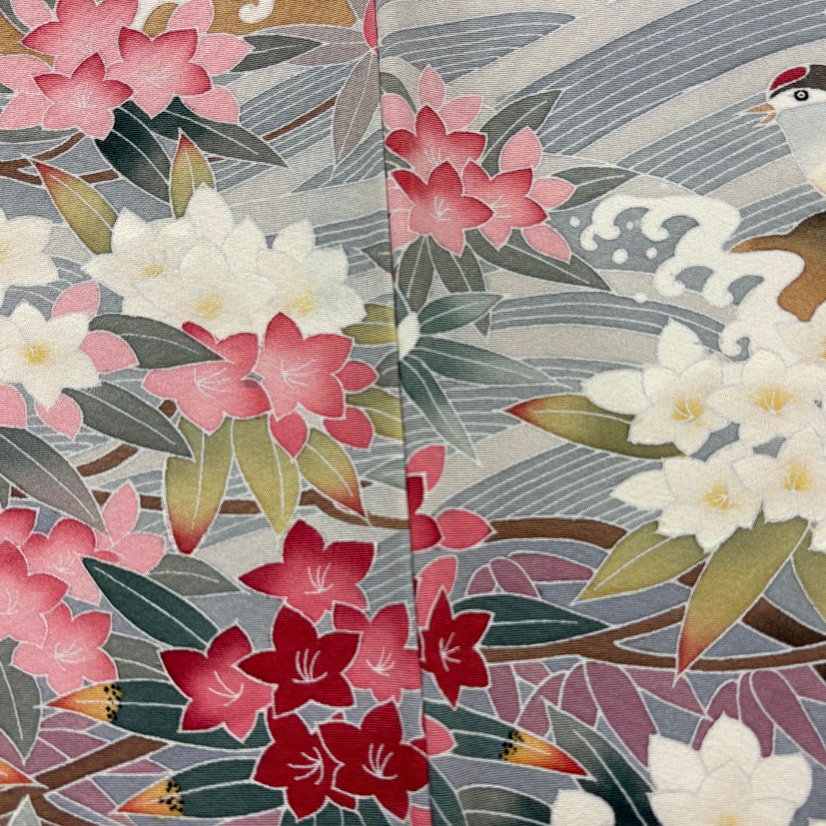 訪問服 身長157cm 袖長64.5cm M 雙層 落款有 枝梅花 花鳥 染分 薄粉紅 純蠶絲 秀品級 一個紋