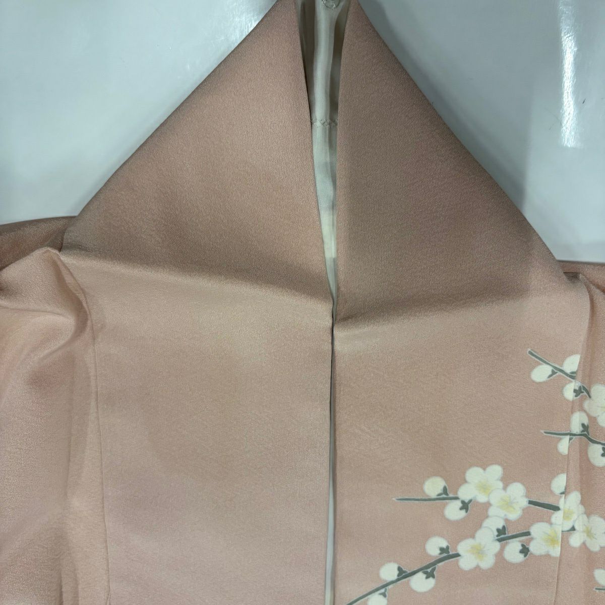 訪問服 身長157cm 袖長64.5cm M 雙層 落款有 枝梅花 花鳥 染分 薄粉紅 純蠶絲 秀品級 一個紋