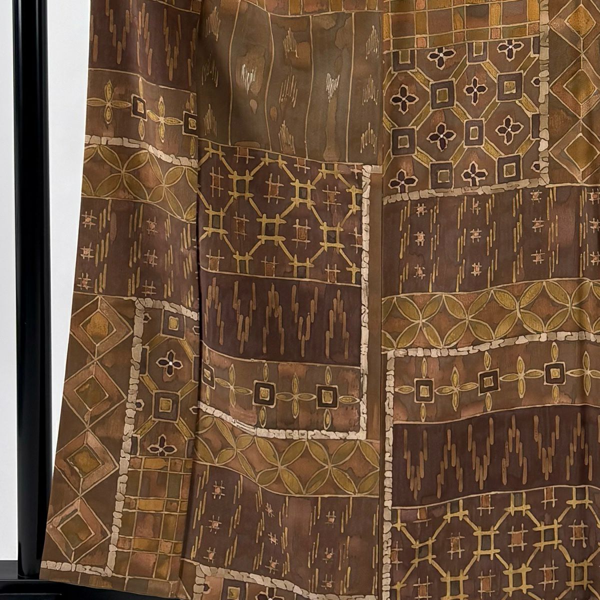 【美品】 小紋 身長160.5cm 袖長65cm M 雙層 七寶紋 幾何圖案 茶 純蠶絲 秀品級