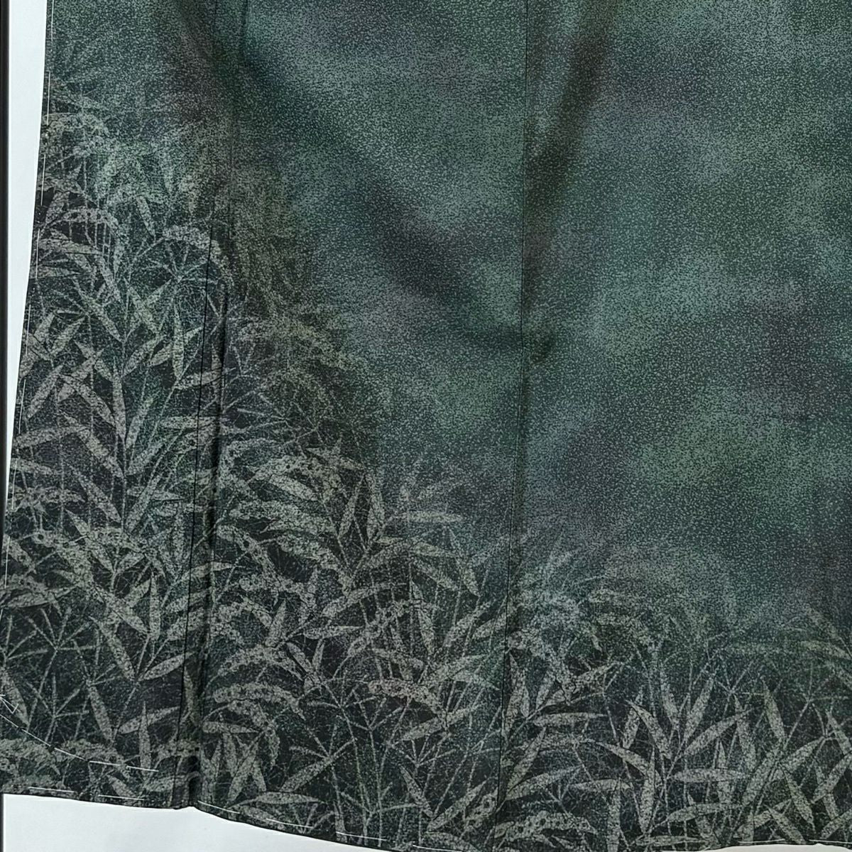 【美品】 付下 身長151.5cm 袖長63.5cm S 雙層 紬織織 女郎花 漸層 深綠 純蠶絲 優品級