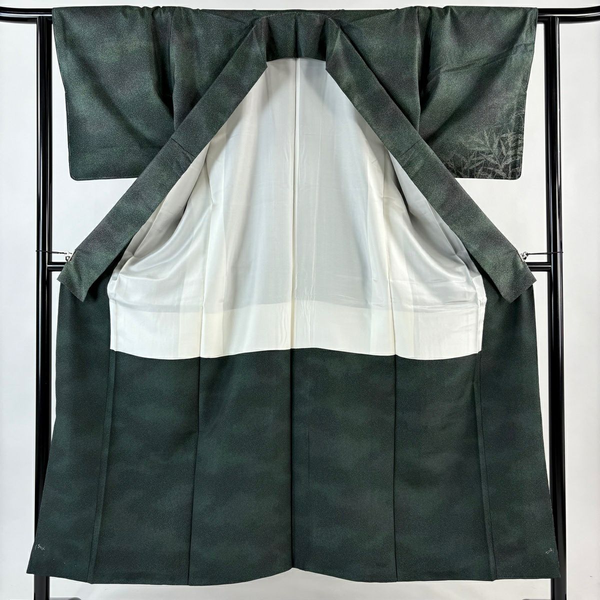 【美品】 付下 身長151.5cm 袖長63.5cm S 雙層 紬織織 女郎花 漸層 深綠 純蠶絲 優品級