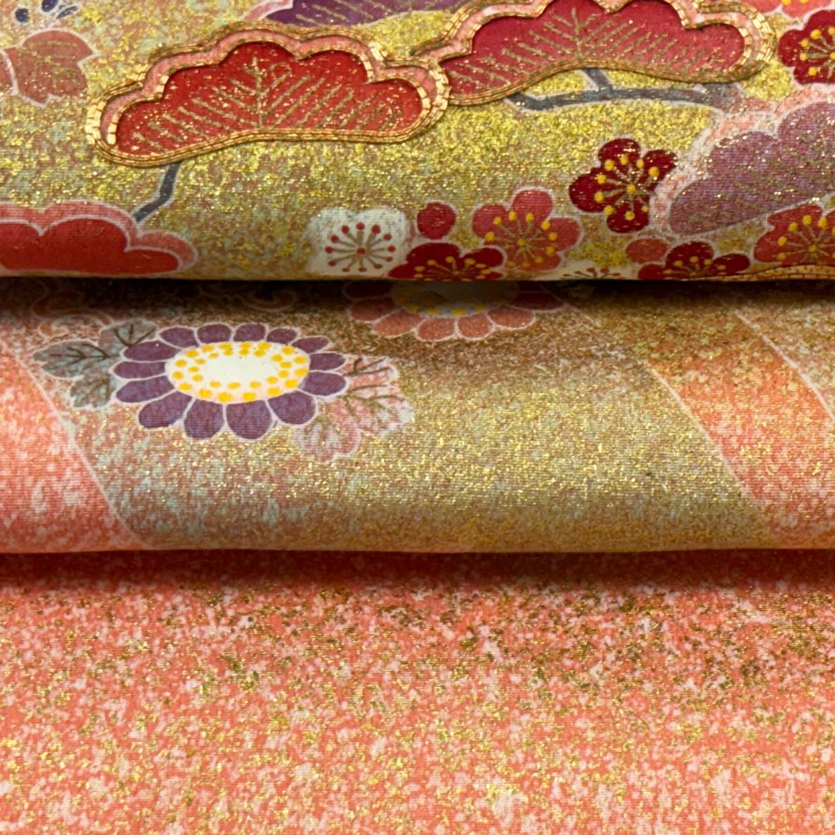 袋帶 逸品級 松樹井青々 落款あり 共箱付 菊花唐草紋 松樹梅花 金糸 金銀彩 橙色 お太鼓柄 純蠶絲