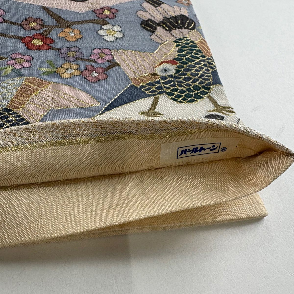 袋帶 逸品級 屏風 花鳥 金銀絲 金金箔 奶油色 大鼓圖案 純蠶絲
