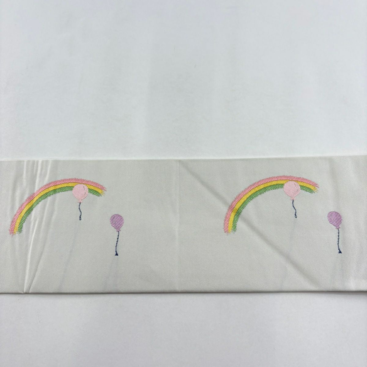 名古屋帶 逸品級 風船 虹 灰白 純蠶絲