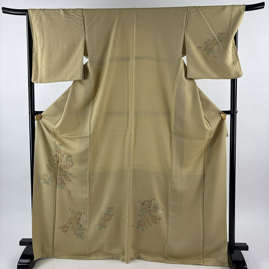 付下 身長171.5cm 袖長68cm L 雙層 幾帳 菊花花刺繡 金線 米色 純蠶絲 名品級