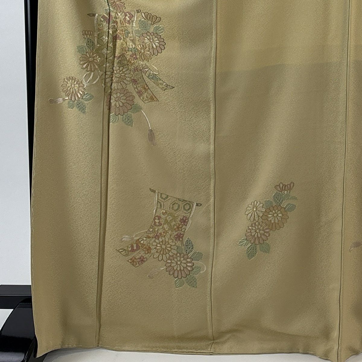 付下 身長171.5cm 袖長68cm L 雙層 幾帳 菊花花刺繡 金線 米色 純蠶絲 名品級