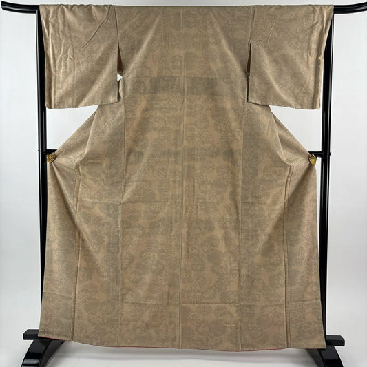 【美品】 紬織 身長164cm 袖長65cm M 雙層 大和 證書附帶 雪輪 龜甲絣 淺茶 純蠶絲 名品級