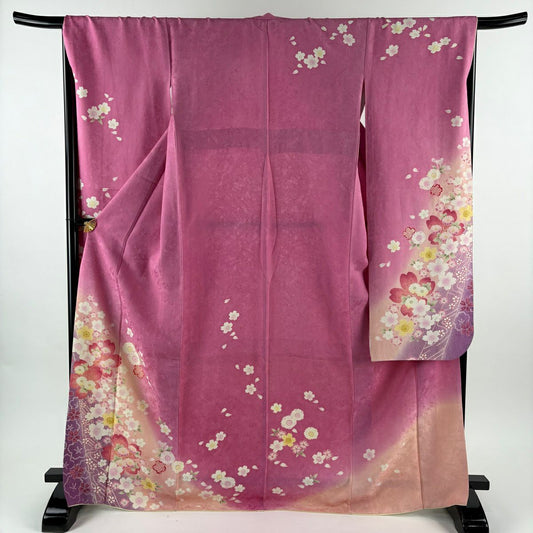 振袖禮服 身長170cm 袖長67.5cm L 雙層 櫻花 金銀彩 漸層 粉色 純蠶絲 名品級