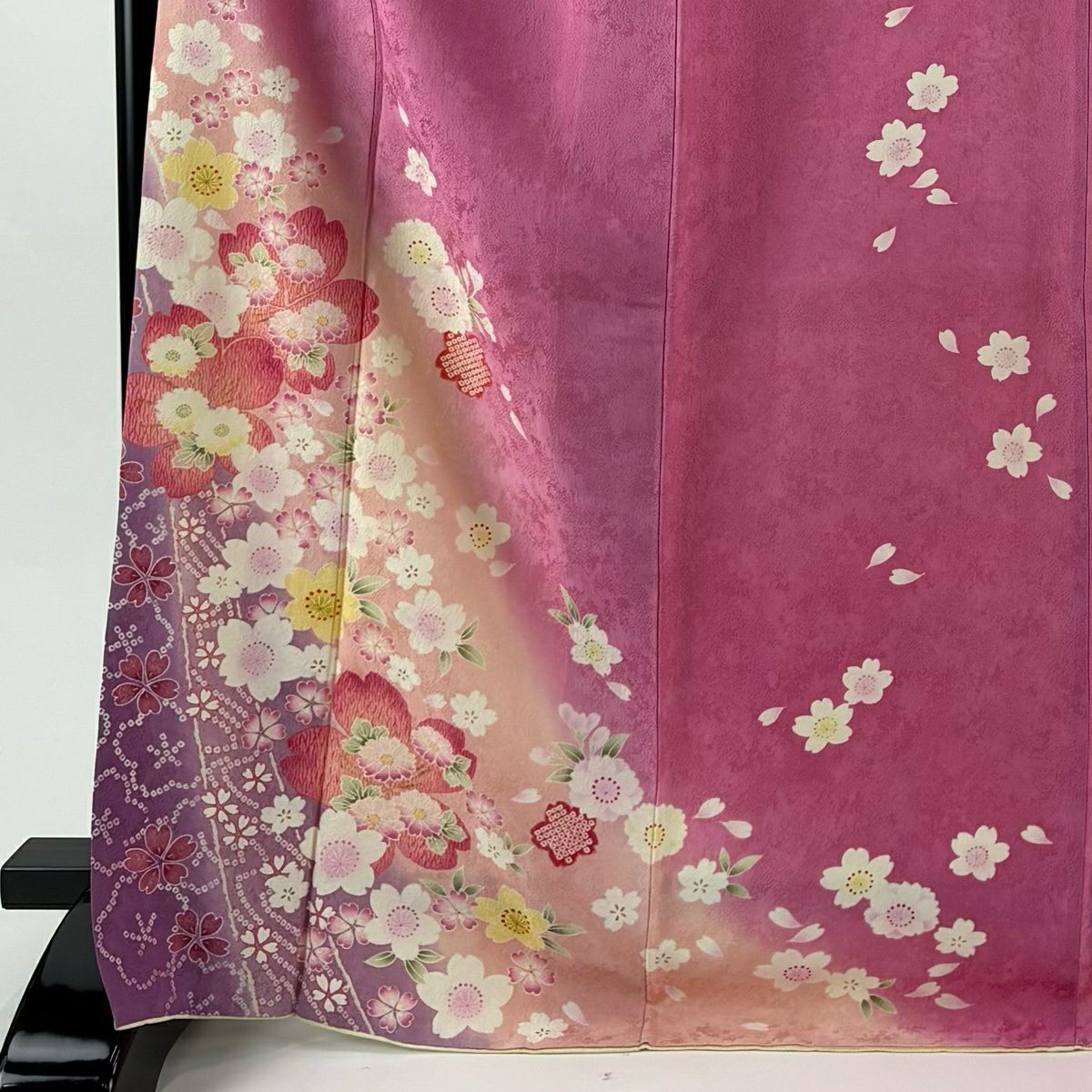 振袖禮服 身長170cm 袖長67.5cm L 雙層 櫻花 金銀彩 漸層 粉色 純蠶絲 名品級