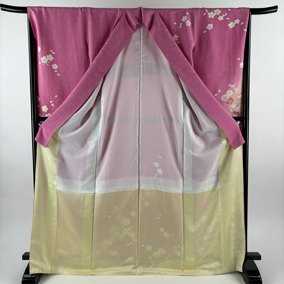 振袖禮服 身長170cm 袖長67.5cm L 雙層 櫻花 金銀彩 漸層 粉色 純蠶絲 名品級