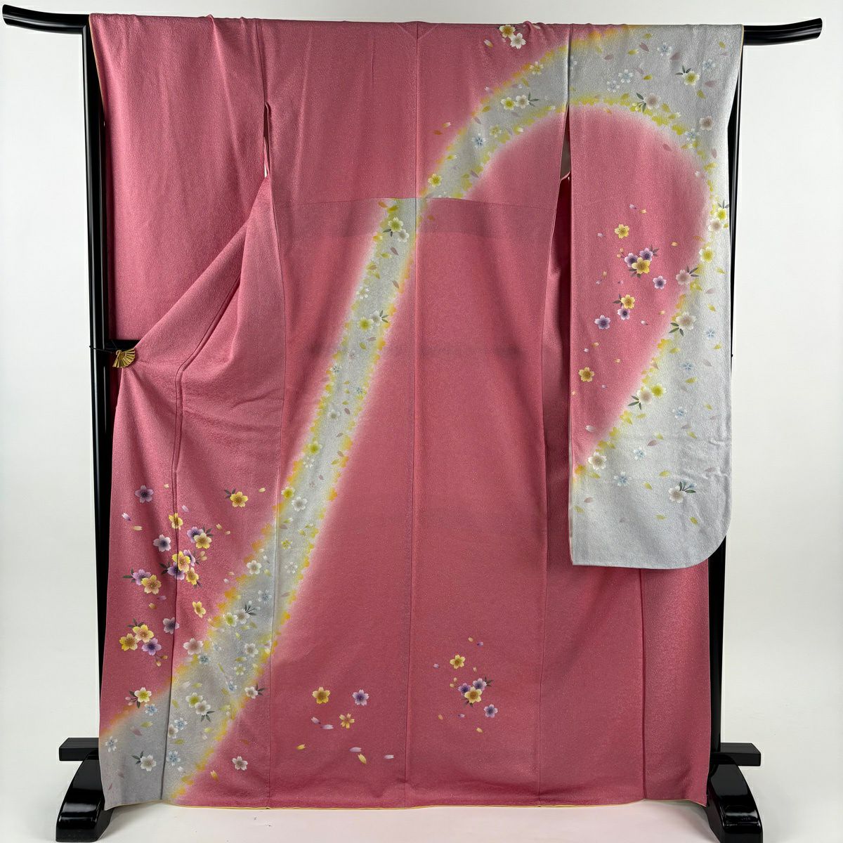 【美品】振袖禮服 身長171.5cm 袖長67.5cm L 雙層櫻花瓣 銀通透 漸層粉色 純蠶絲 名品級