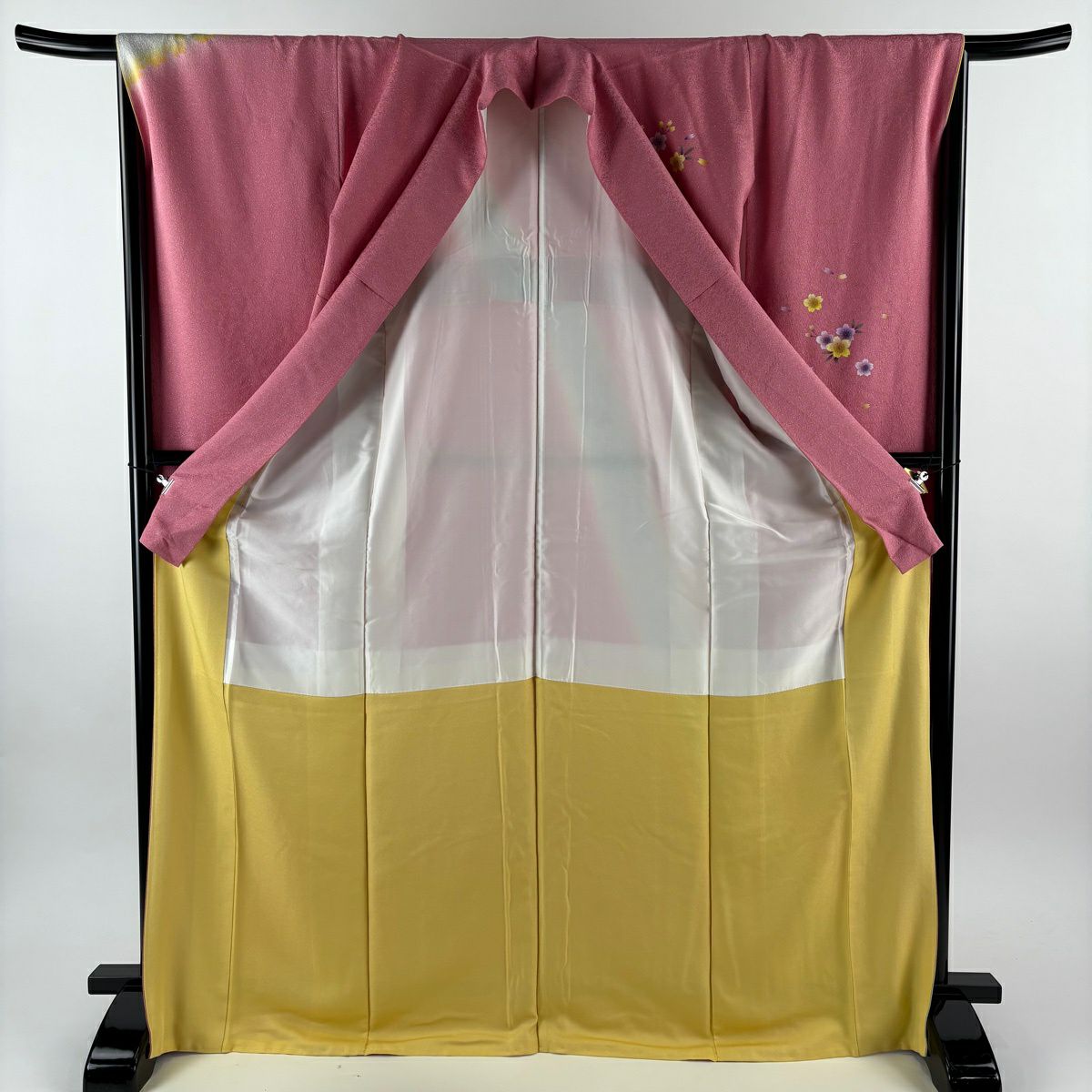 【美品】振袖禮服 身長171.5cm 袖長67.5cm L 雙層櫻花瓣 銀通透 漸層粉色 純蠶絲 名品級