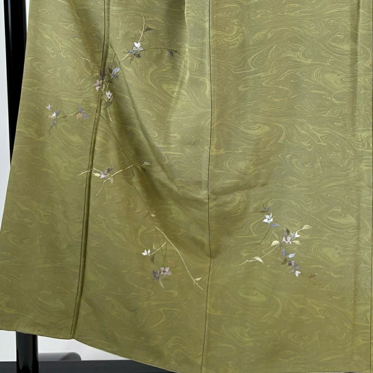 付下 身長154cm 袖長62cm S 雙層 枝花 墨流染 刺繡 金絲 抹茶 純蠶絲 名品級