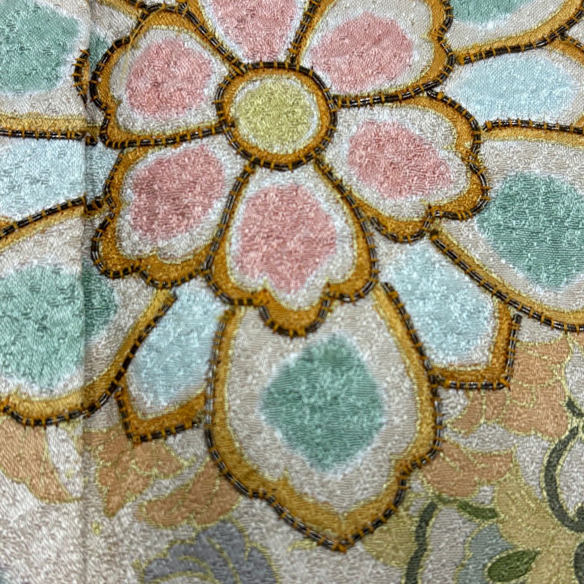 訪問服 身長166.5cm 袖長70.5cm L 雙層 華紋 花唐草紋 絞染 金絲 灰紫 純蠶絲 名品級
