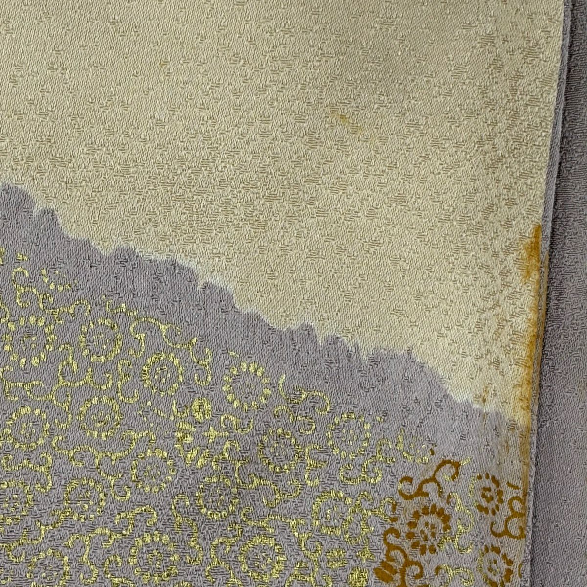 訪問服 身長166.5cm 袖長70.5cm L 雙層 華紋 花唐草紋 絞染 金絲 灰紫 純蠶絲 名品級