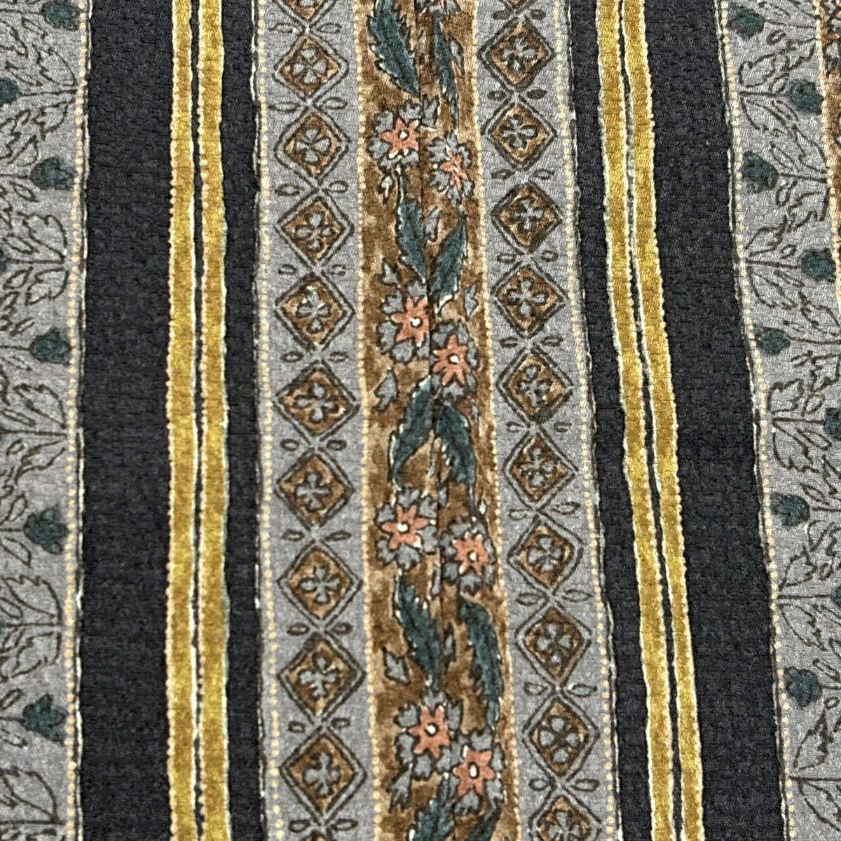 訪問服 身長156.5cm 袖長64cm M 雙層 花唐草紋 縞染分 ぼかし 茶紫 純蠶絲 名品級